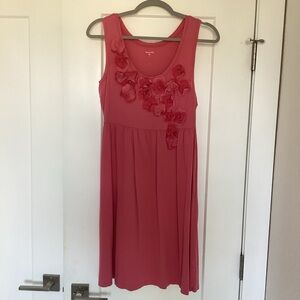 Garnet Hill Pink Floral Cotton Knit Dress with Floral Appliqué size Small